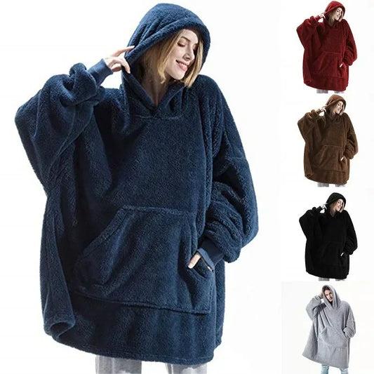 Kapuzenpullover-Decke, übergroße Fleece-Decke mit Ärmeln, große Tasche, warm, dick, TV-Hoodie, Robe