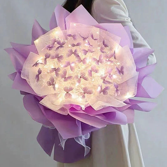 DIY-Schmetterlingssträuße, handgefertigt, Schmetterlingsblumen-Materialpaket, Blumenstrauß mit Lichterkette, Hochzeitsdekoration, Geschenk für Freundin